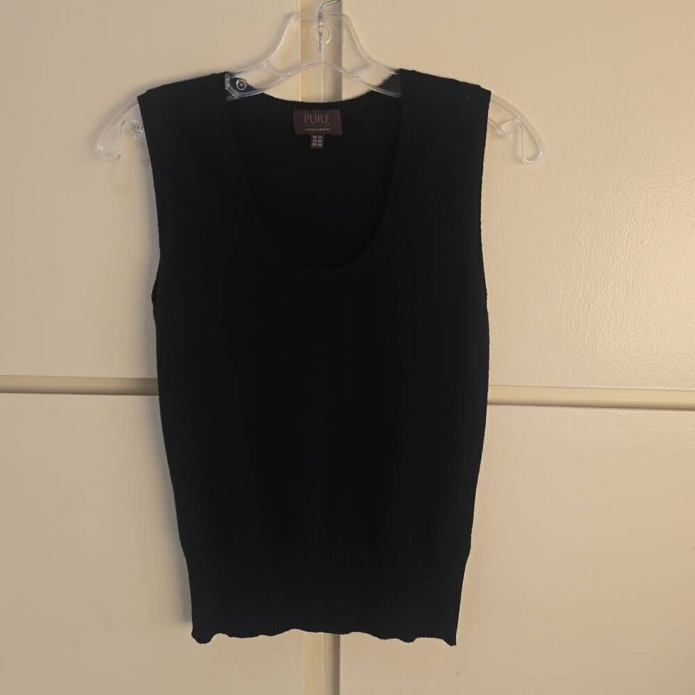 Pure Collection Black 100% Cashmere Knitted Tank,Scoop Neck, Pre-Owned, Sz. 4